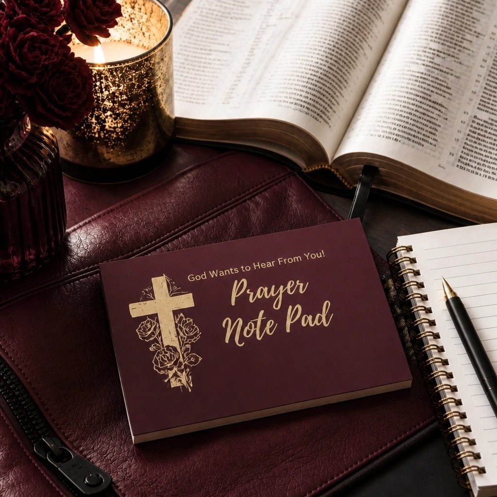 Bible Study Methods Part 14: Sermon-Based Study , Carrying Sunday's Message Through the Week 7 Prayer notebook, open Bible, and dusty rose stationery arranged for quiet reflection