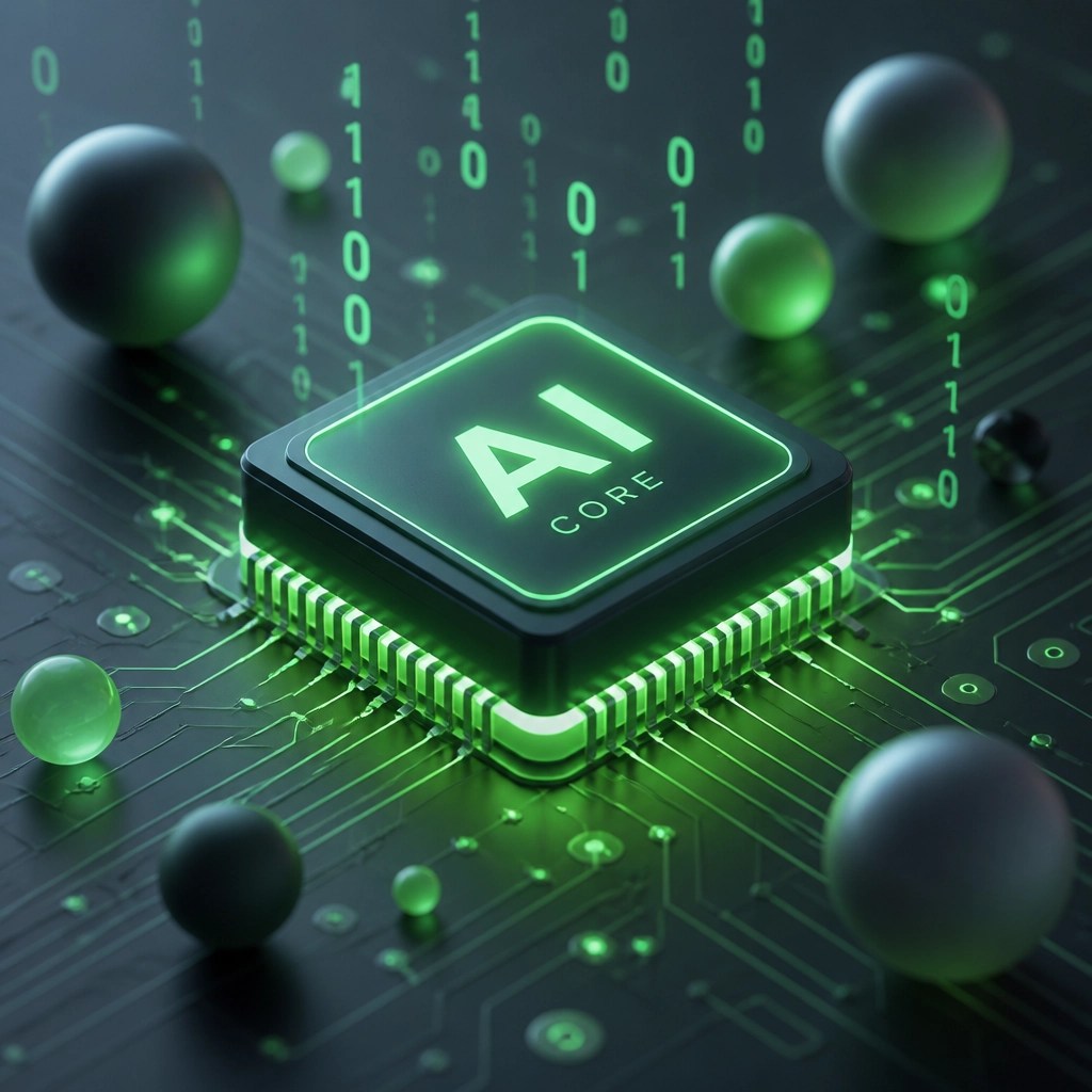 Abstract 3D computer chip glowing with data