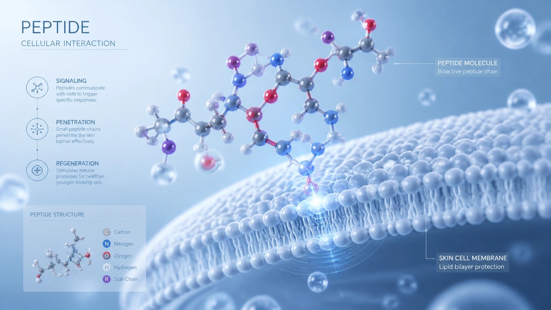Peptide molecular interaction with skin