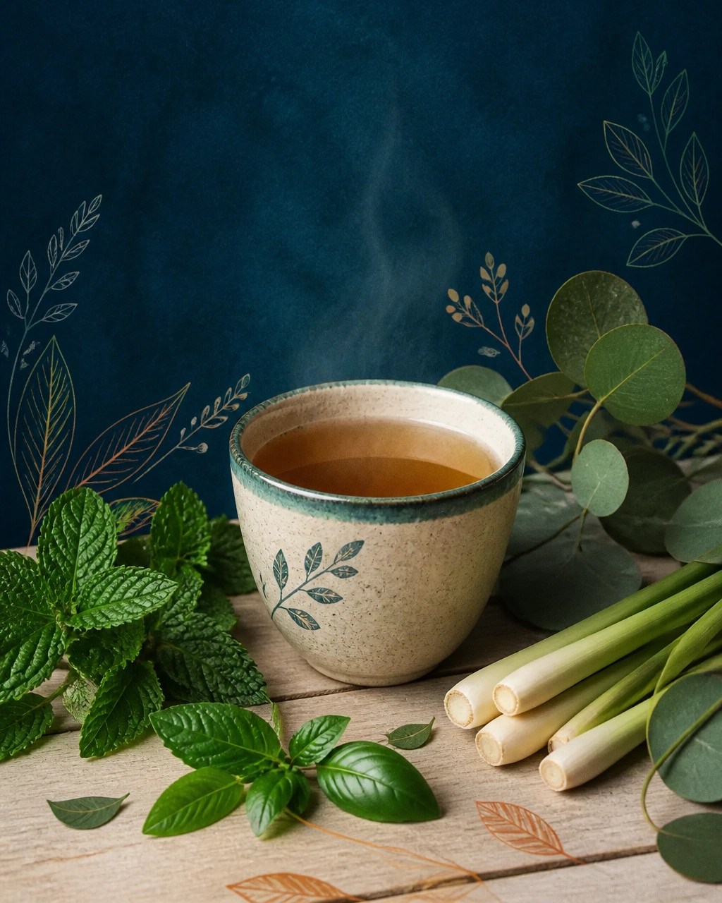 Infusión suave de hierbabuena, albahaca, limoncillo y eucalipto