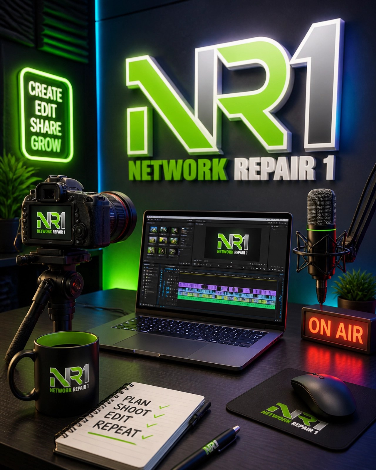 3D illustration of a digital content creator workspace