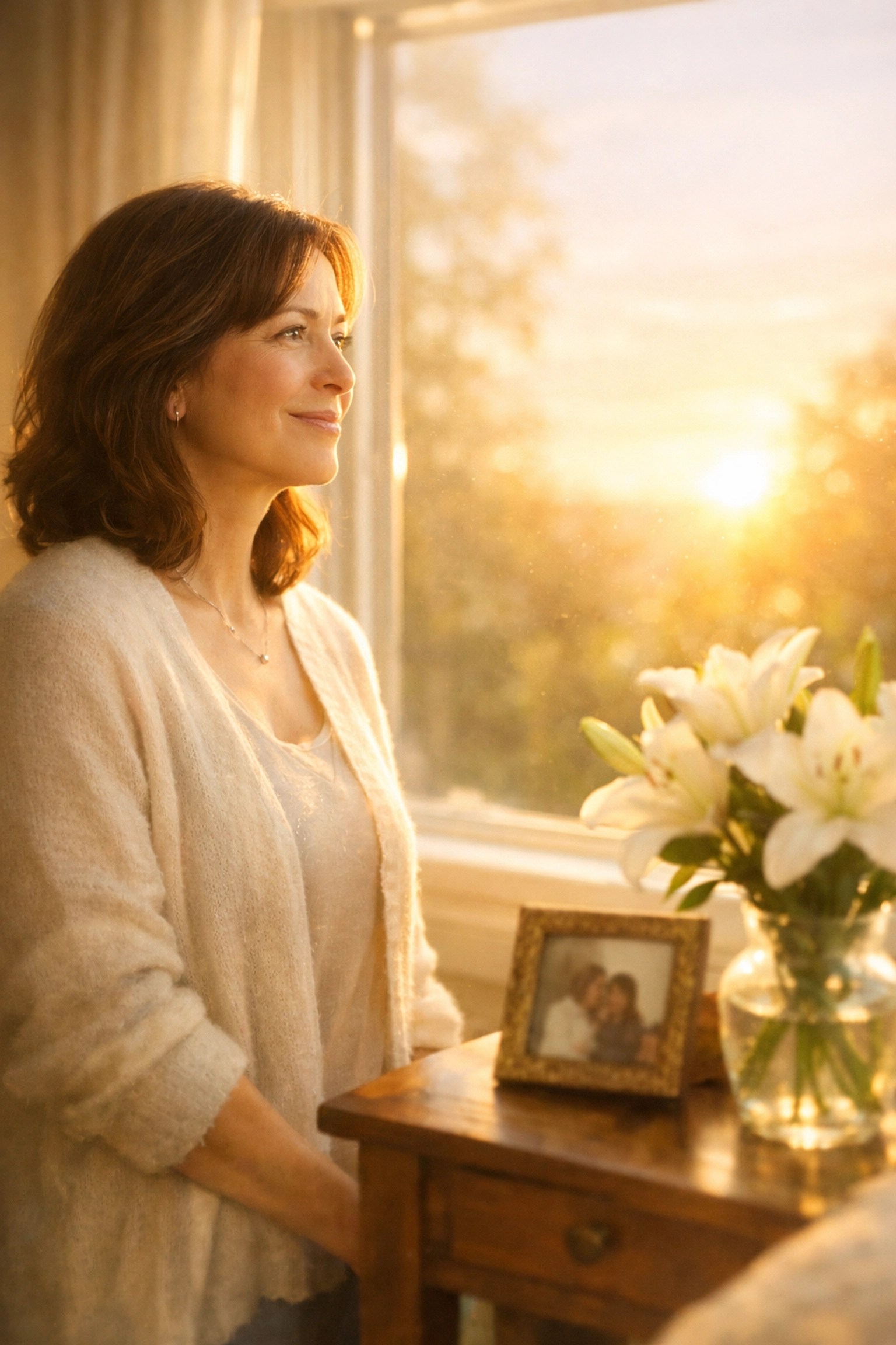 Compassionate caregiver providing pittsburgh home health care in a sun-drenched living room.