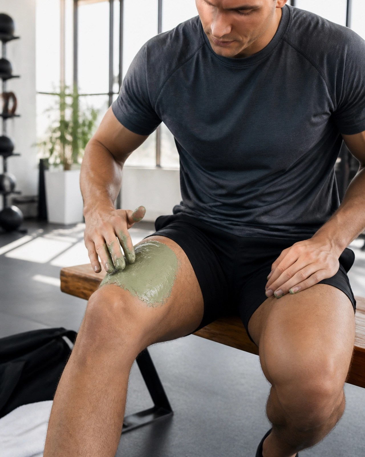 Athlete applying clay to knee
