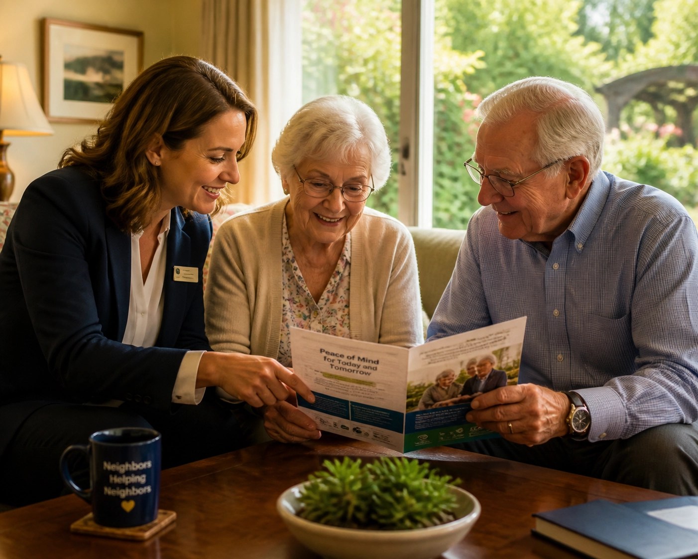 A professional advisor helping a senior couple understand Medicare enrollment options and personalized coverage.