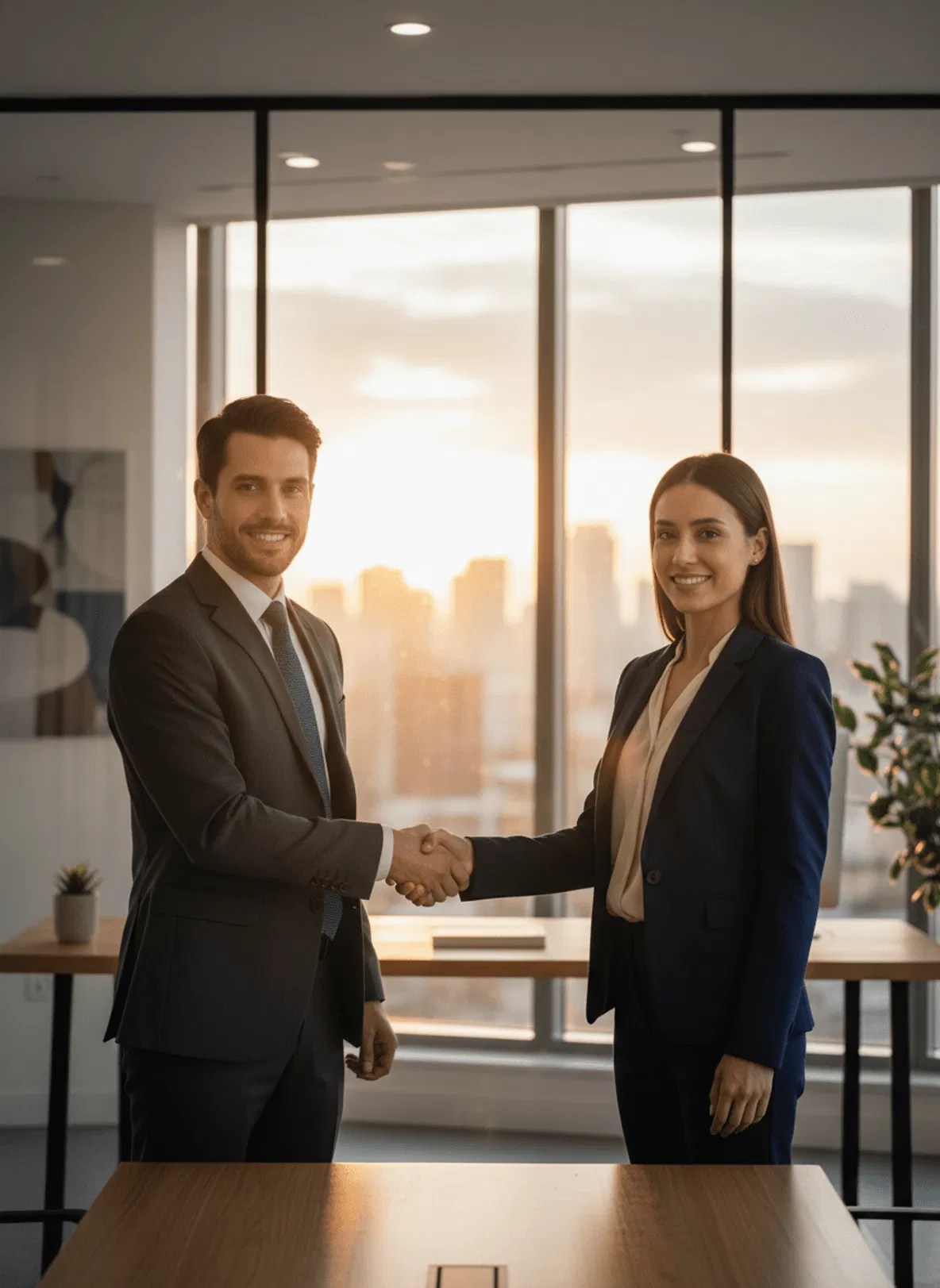Professional handshake symbolizing corporate partnership and success