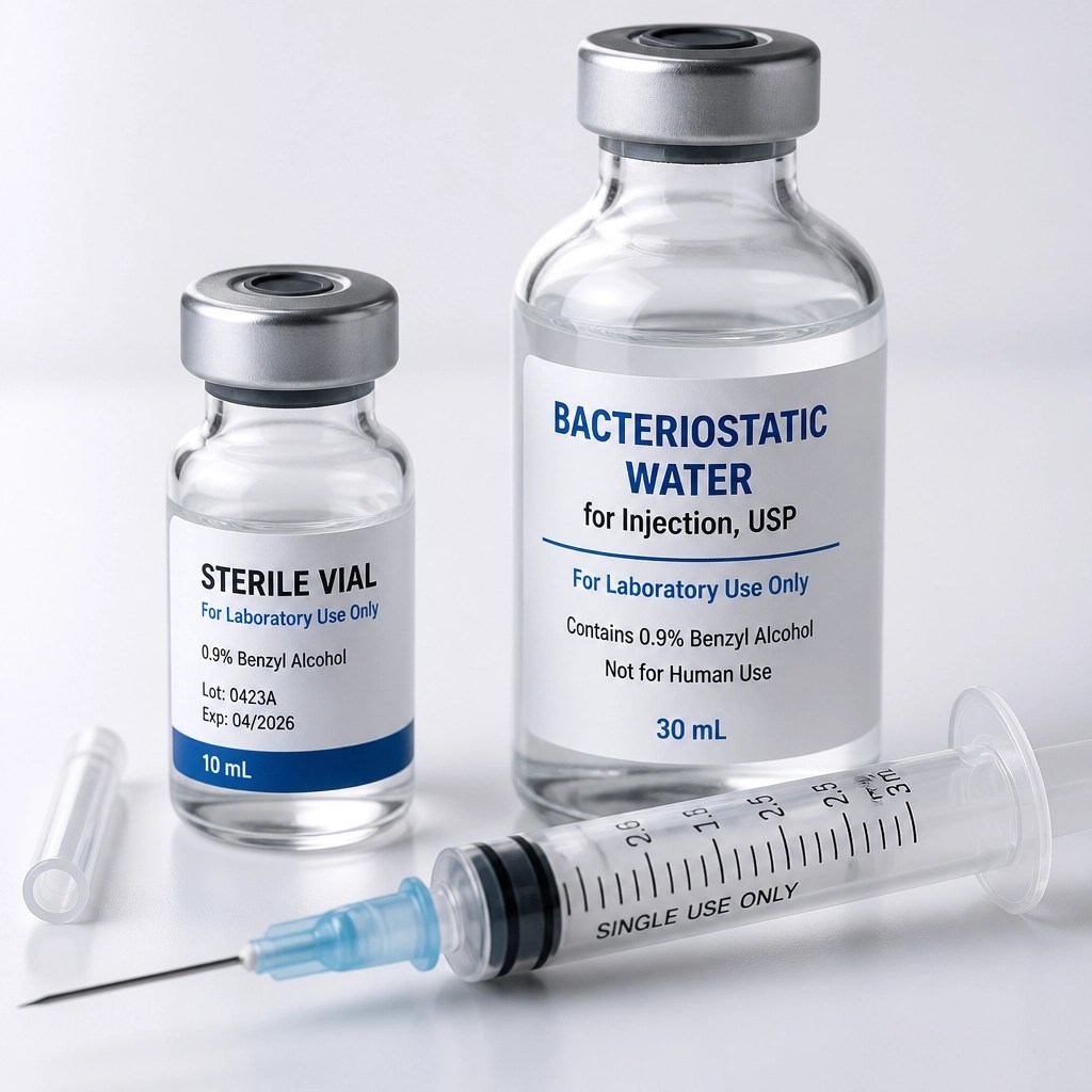 Clinical research supplies including vials and syringes