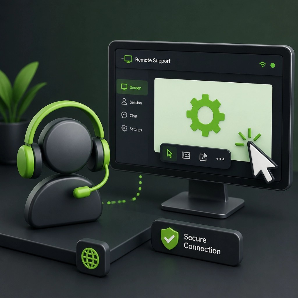 Remote support technician icon and mouse cursor