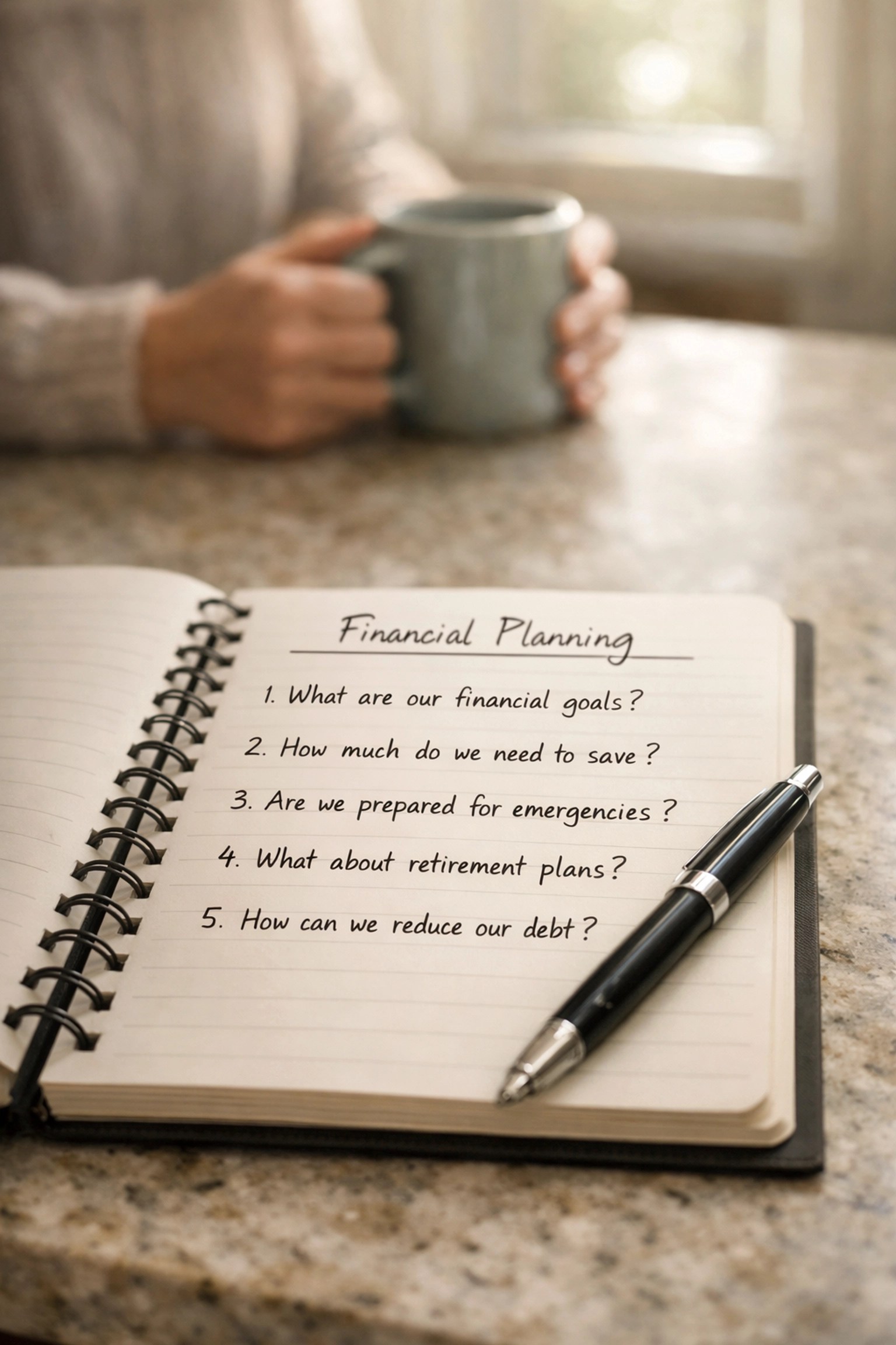 Financial planning notebook with questions about life insurance