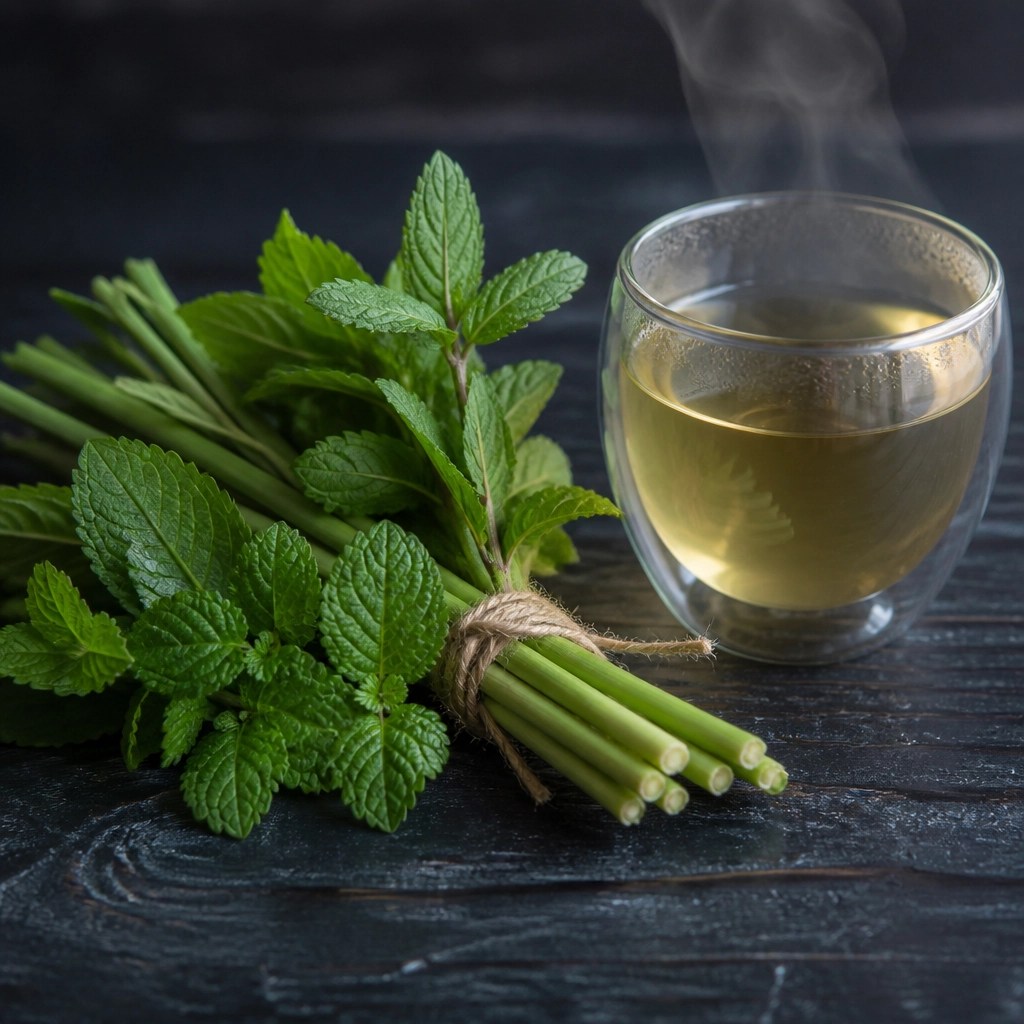 Hierbas frescas colombianas como limoncillo y yerbabuena listas para infusión