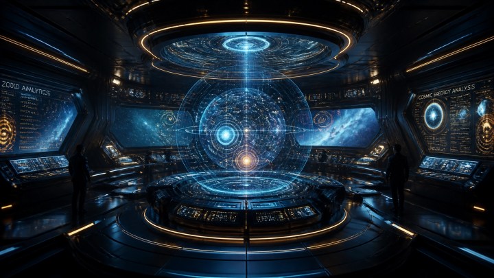 Inside a futuristic, prestige sci-fi command center