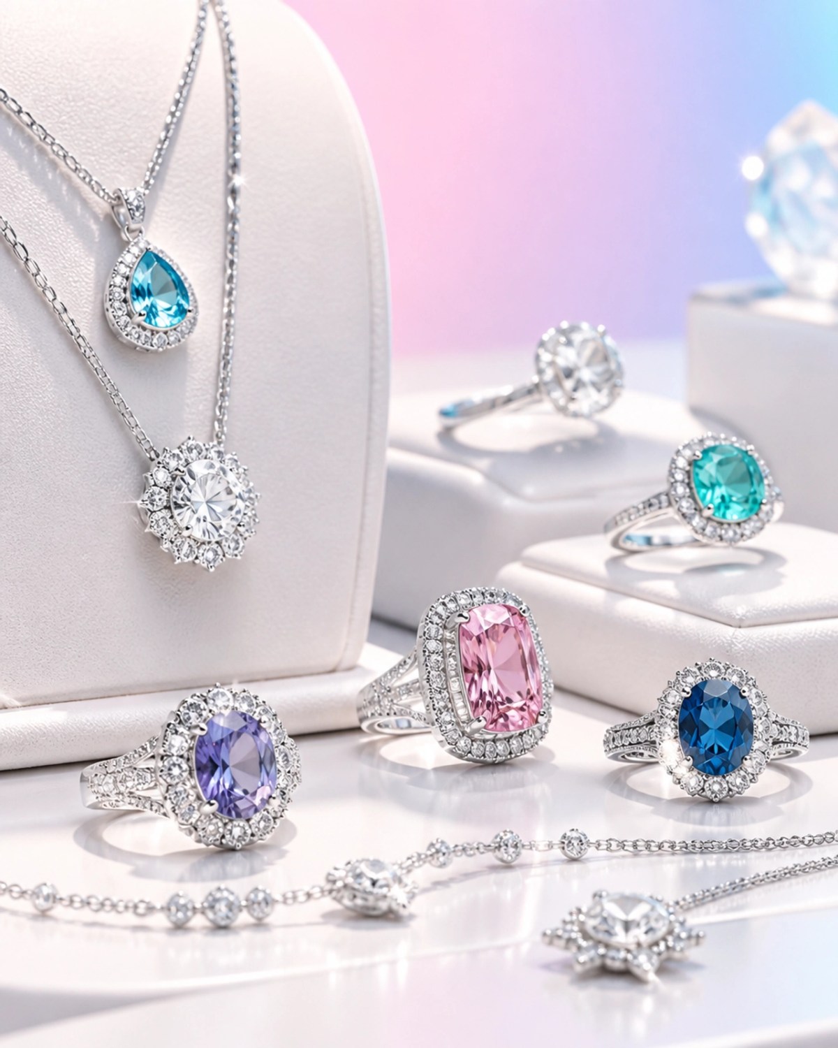 Jewelry collection protected in a clean shimmering environment
