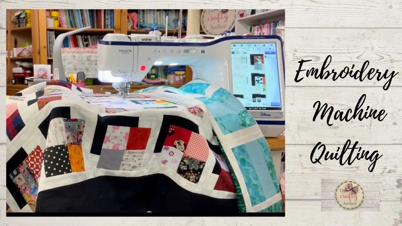 A Brother Innov-is embroidery machine in a bright, organized quilting studio.