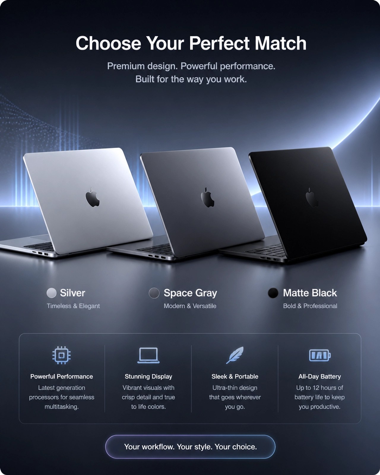 Comparison of multiple sleek 3D rendered laptops in a professional digital layout