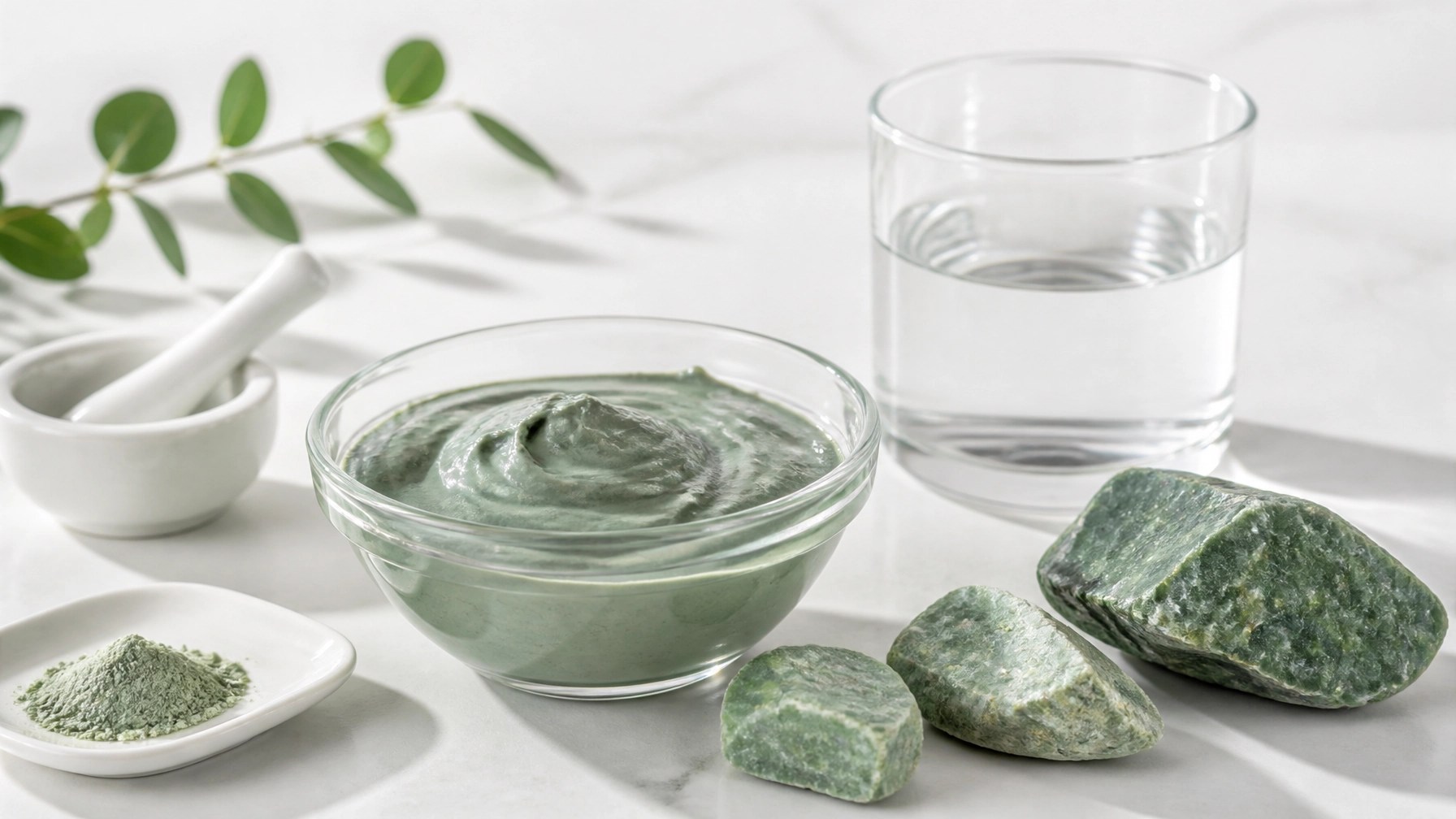 A scientific setup showing the purity and mineral components of Clayer's French green clay