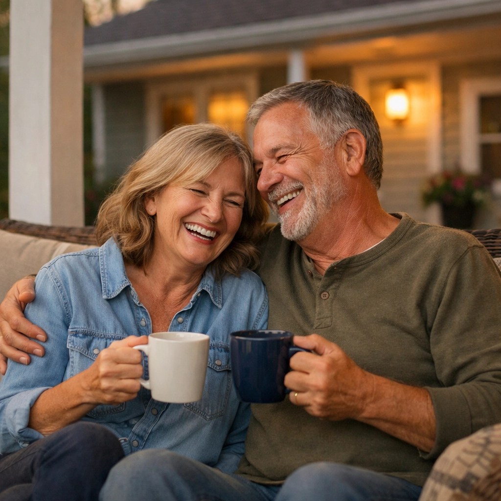 A happy retired couple enjoying peace of mind after protecting their family home from probate fees.