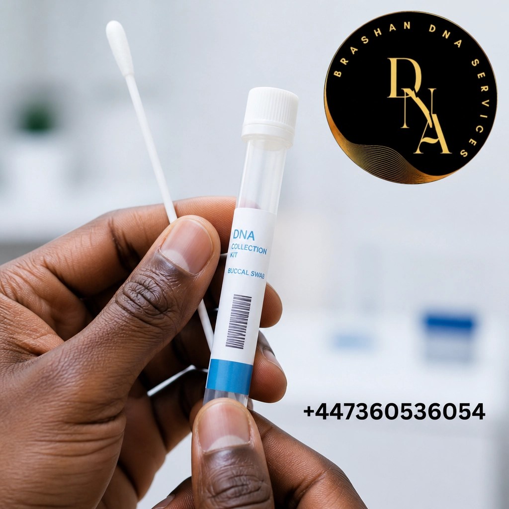 A clinical DNA mouth swab held by a Black person