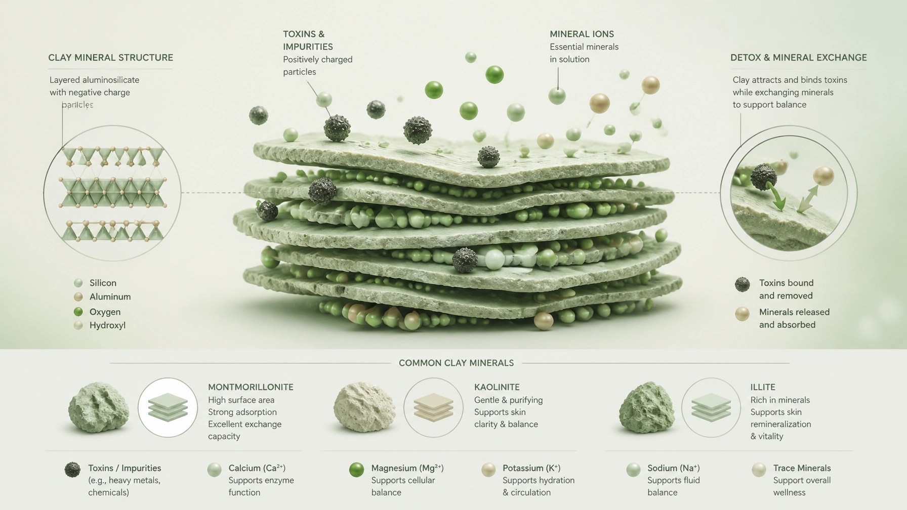 Scientific illustration of clay minerals