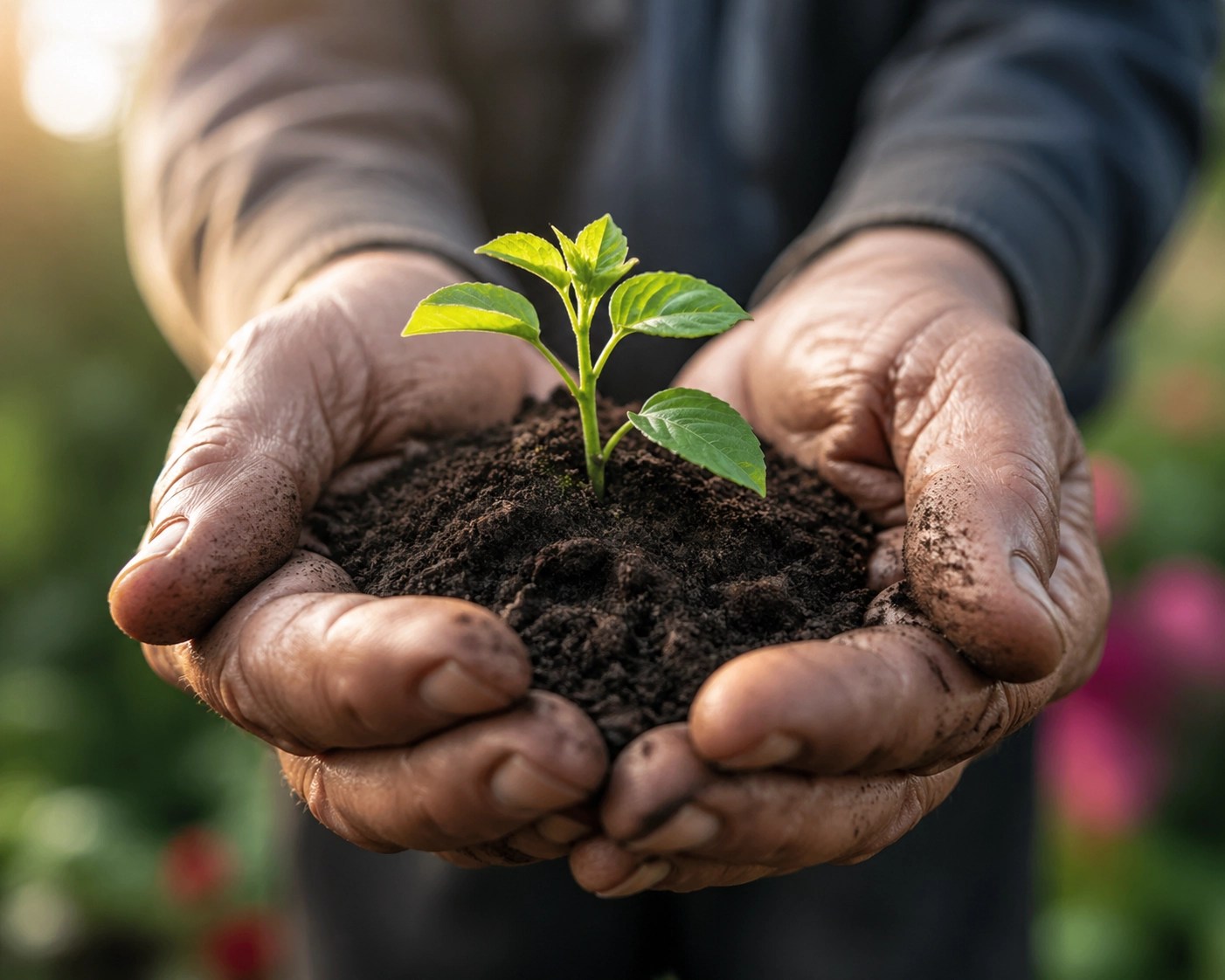 Senior hands holding a plant sprout, representing a plan to protect your family's future with burial insurance.