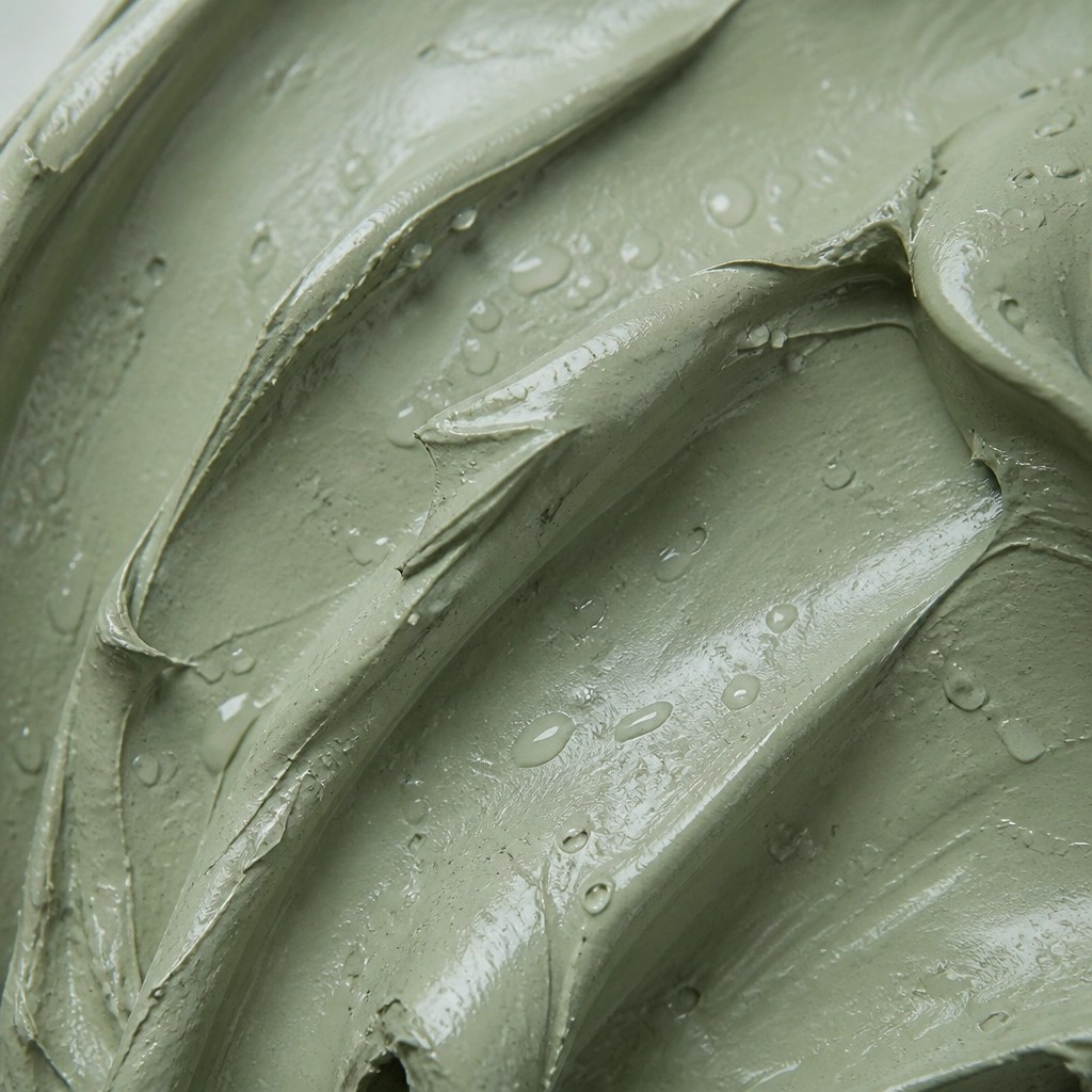 A close-up macro shot of wet green clay showing its smooth, creamy, and dense texture.