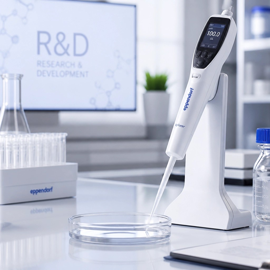 Professional lab setting with digital pipette