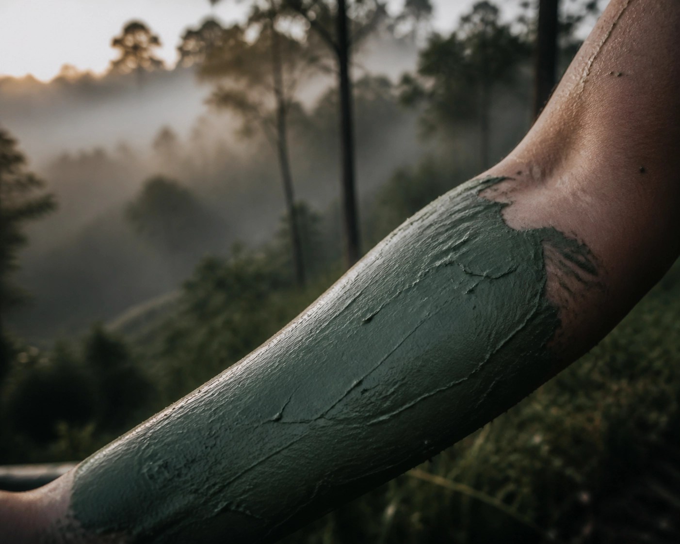 Topical application of French green clay on skin to support natural detoxification and environmental protection.