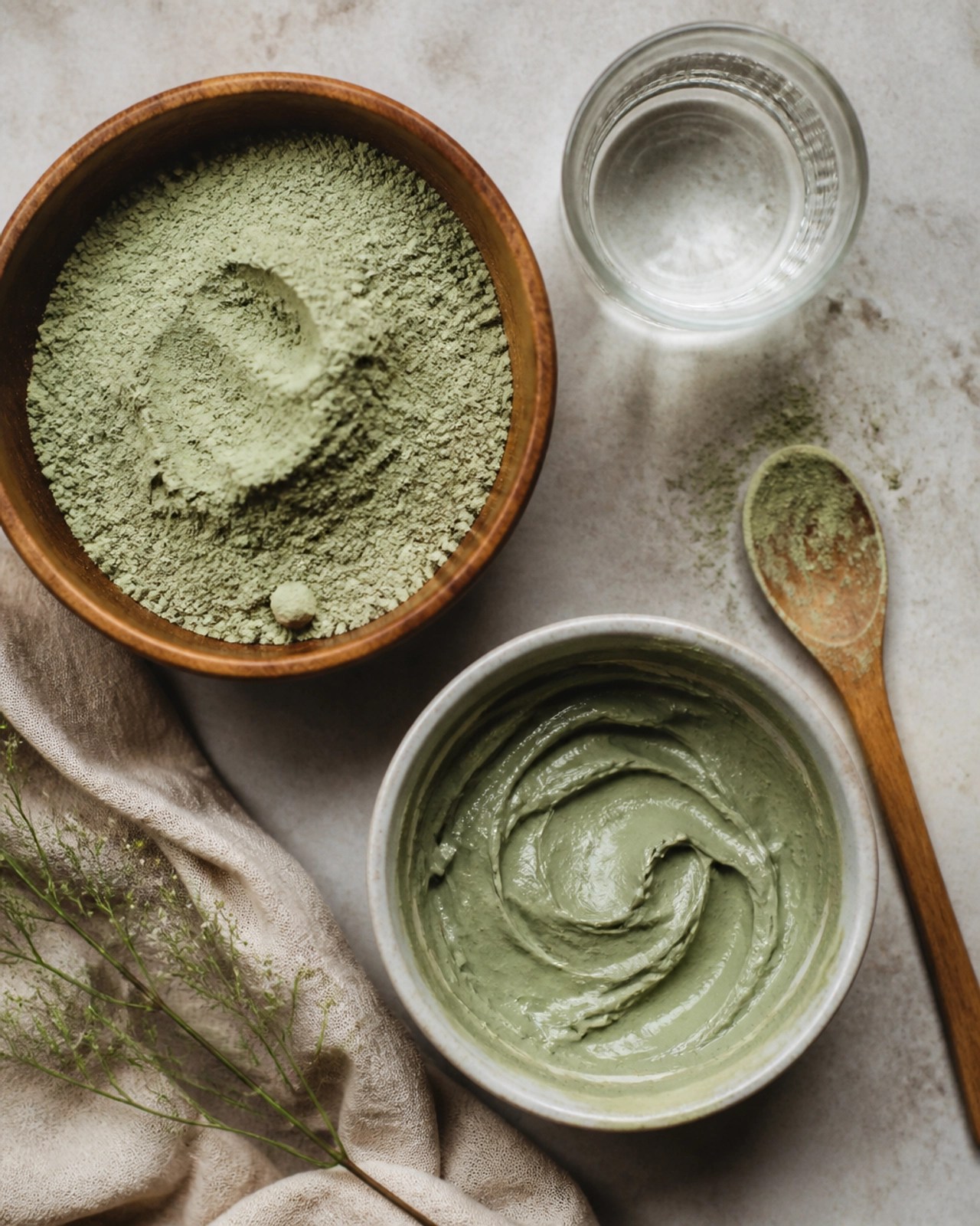 Pure French green clay powder ready for mixing