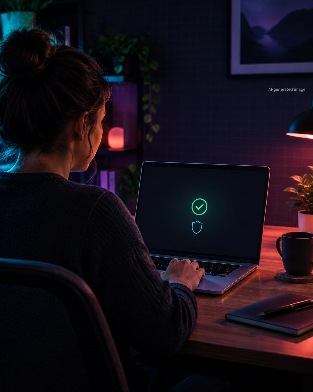Solo founder checking a simple website security result on a laptop