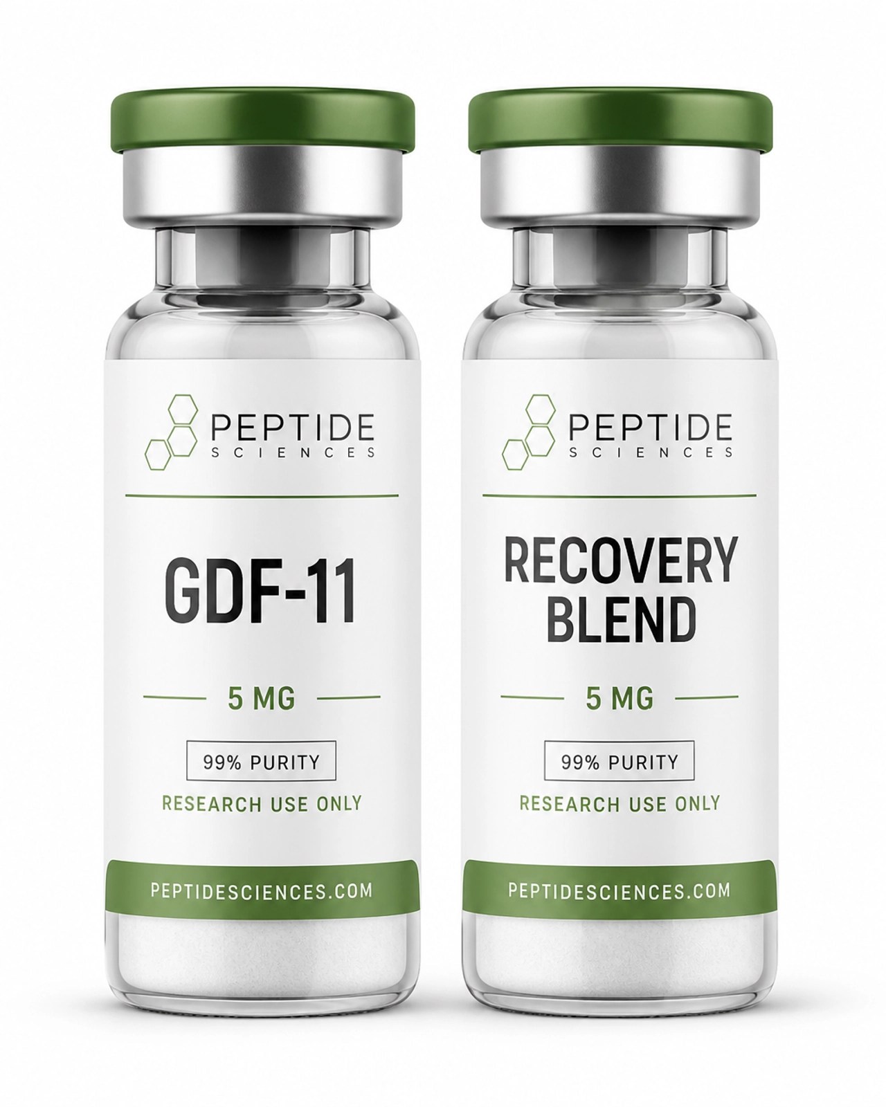 GDF-11 and Recovery Blend vials side-by-side