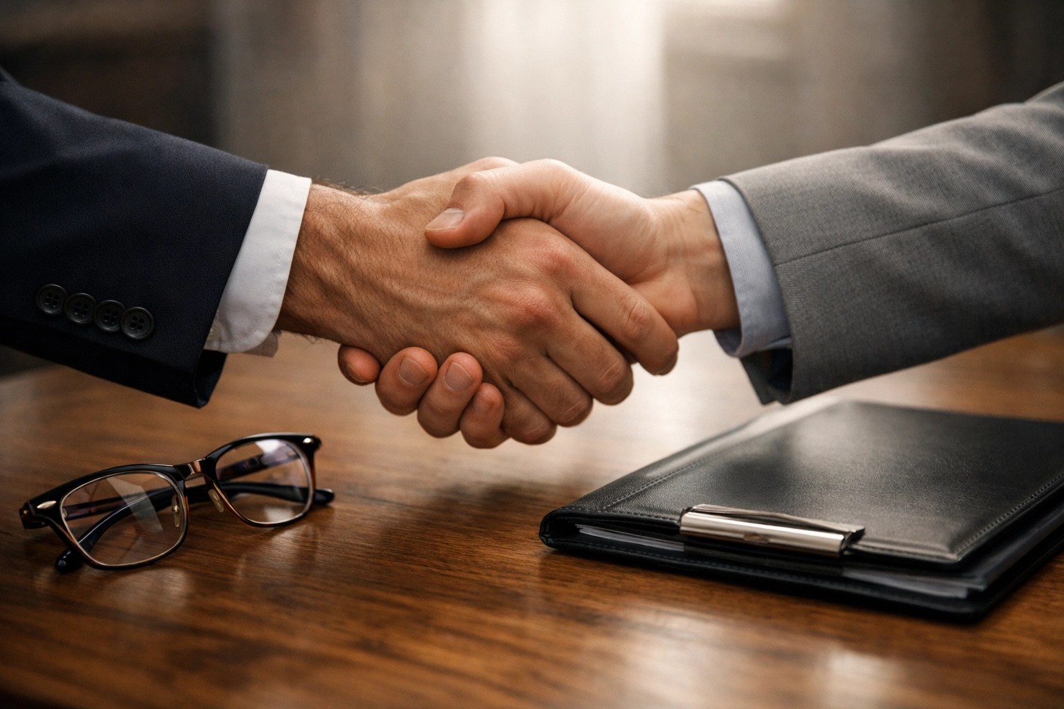 A firm handshake between a New York business owner and a health insurance expert for peace of mind.