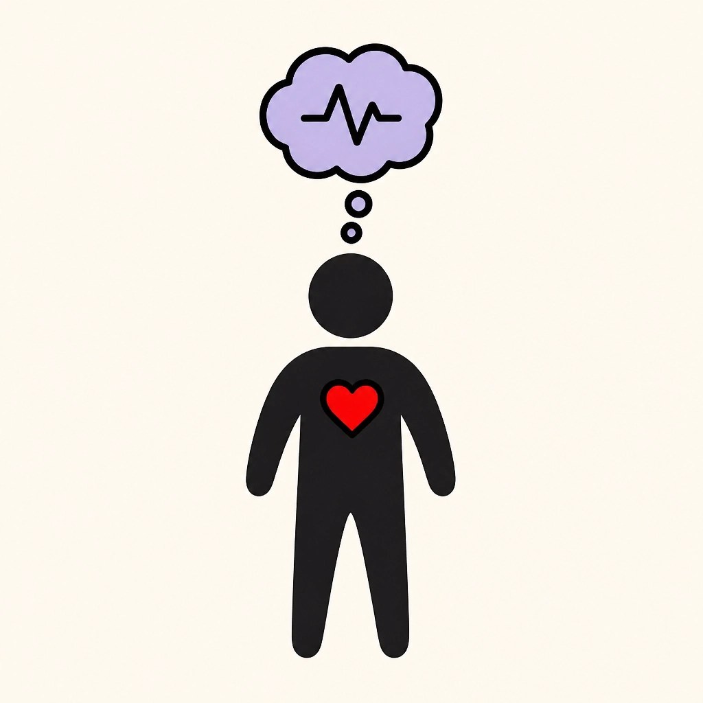 Minimalist illustration of a human silhouette with a thought bubble, representing mental health wellness.