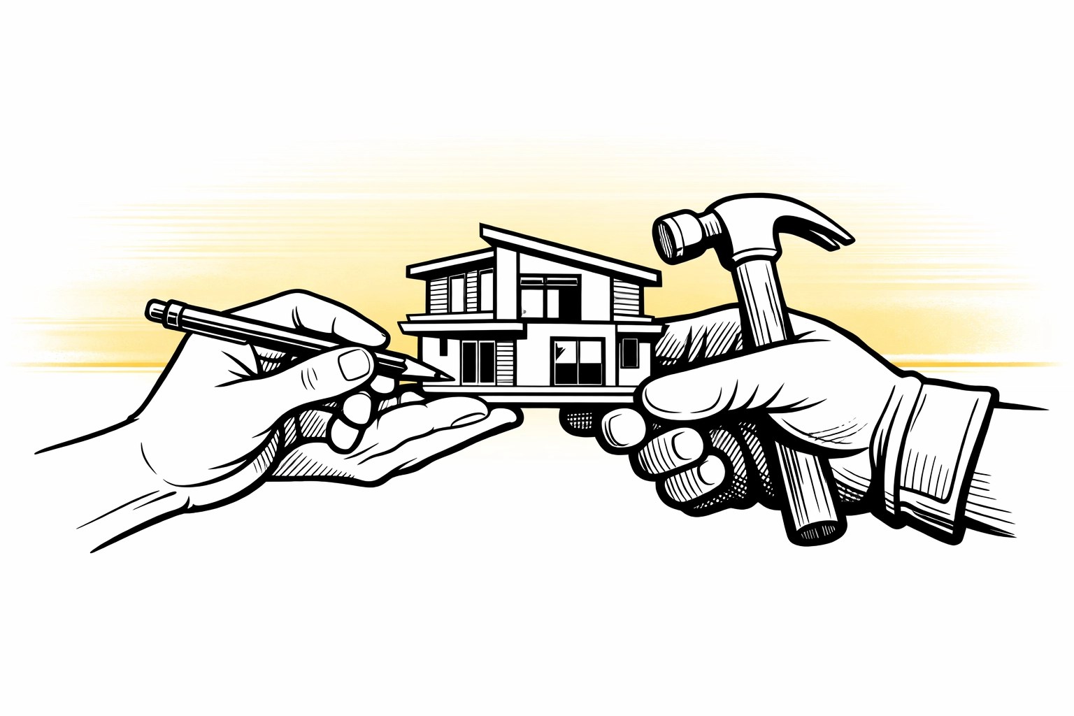 Illustration of designer and builder collaboration for a seamless start-to-finish home build.