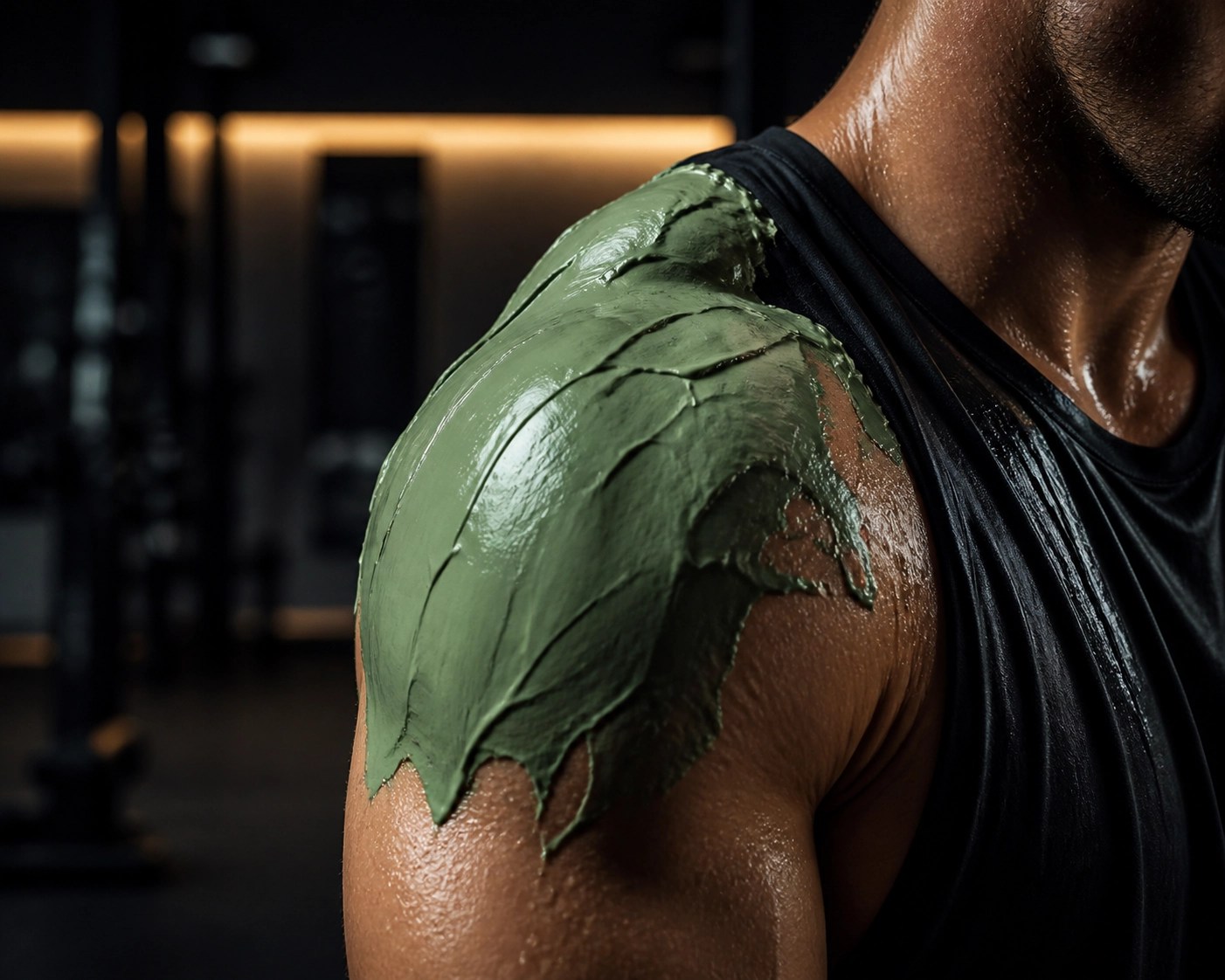 Athlete applying French Green Clay to shoulder for fast muscle recovery and inflammation relief.