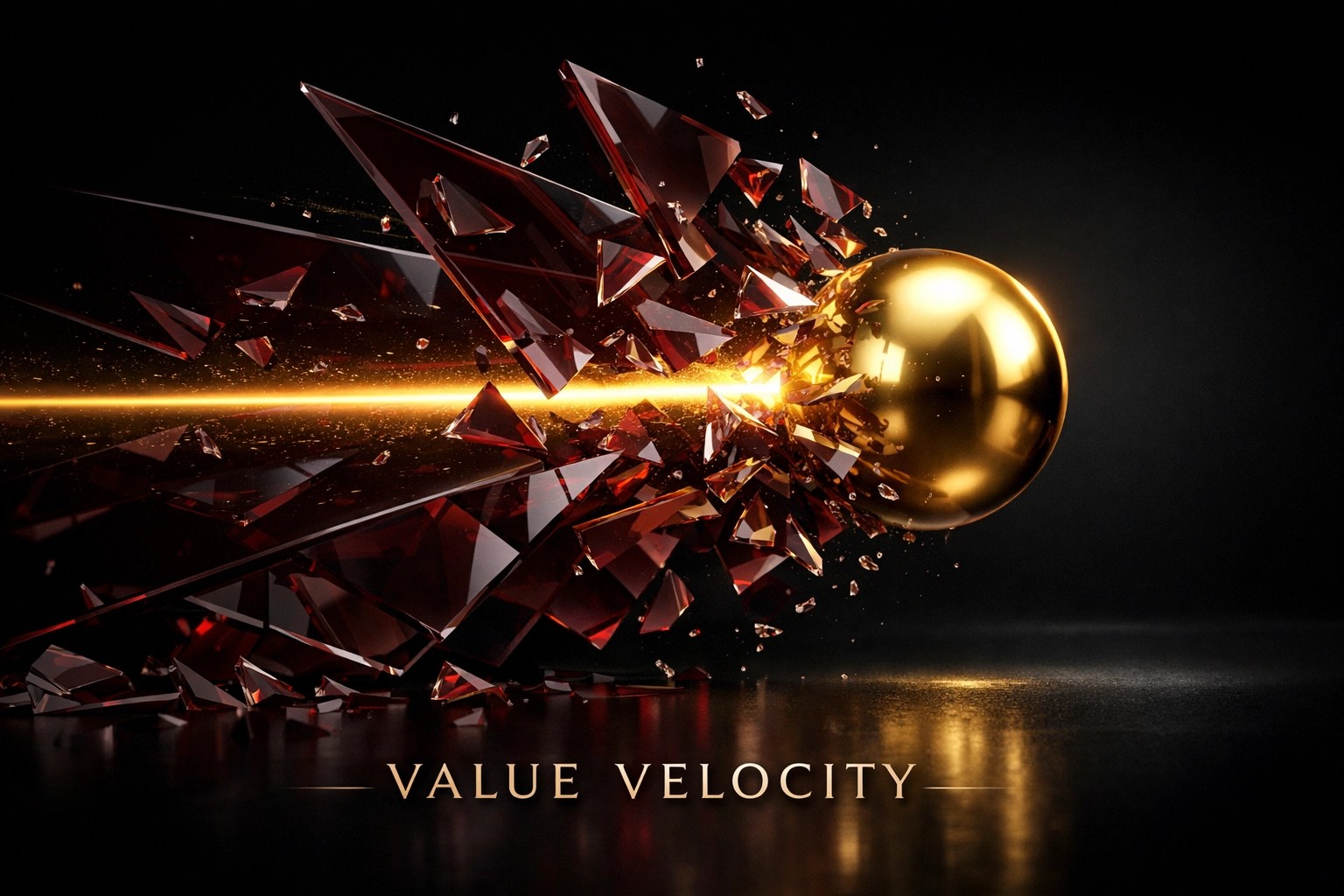 Gold sphere shattering barriers to represent value velocity and efficient high-stakes decision-making.