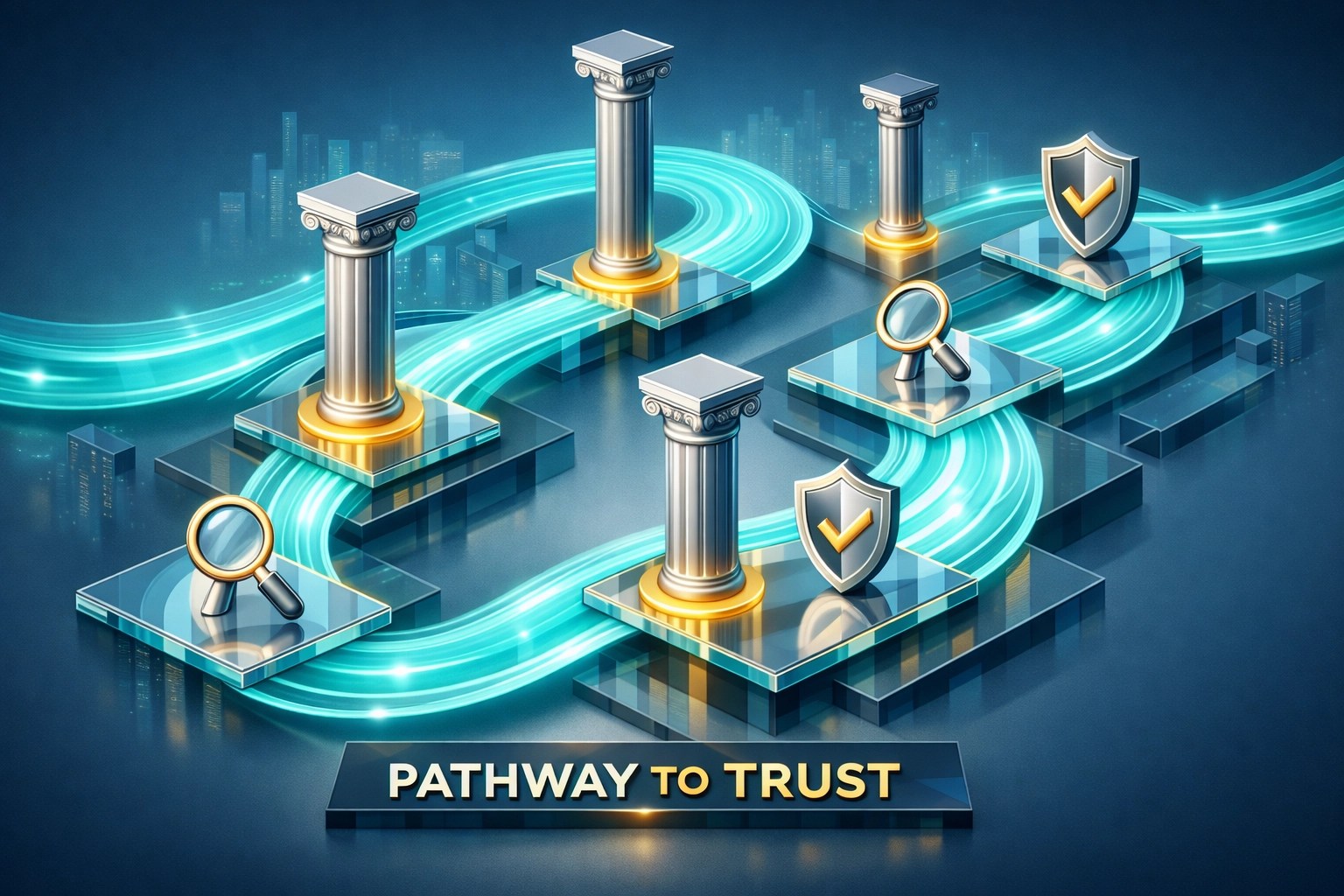 Digital roadmap illustration showing data compliance checkpoints and transparent system monitoring.