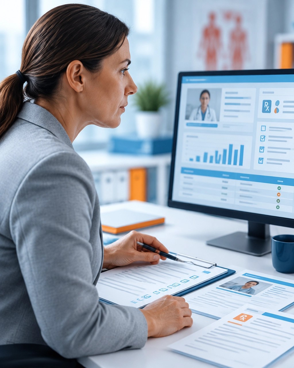 Compliance specialist reviewing a telehealth encounter record and prescription documentation