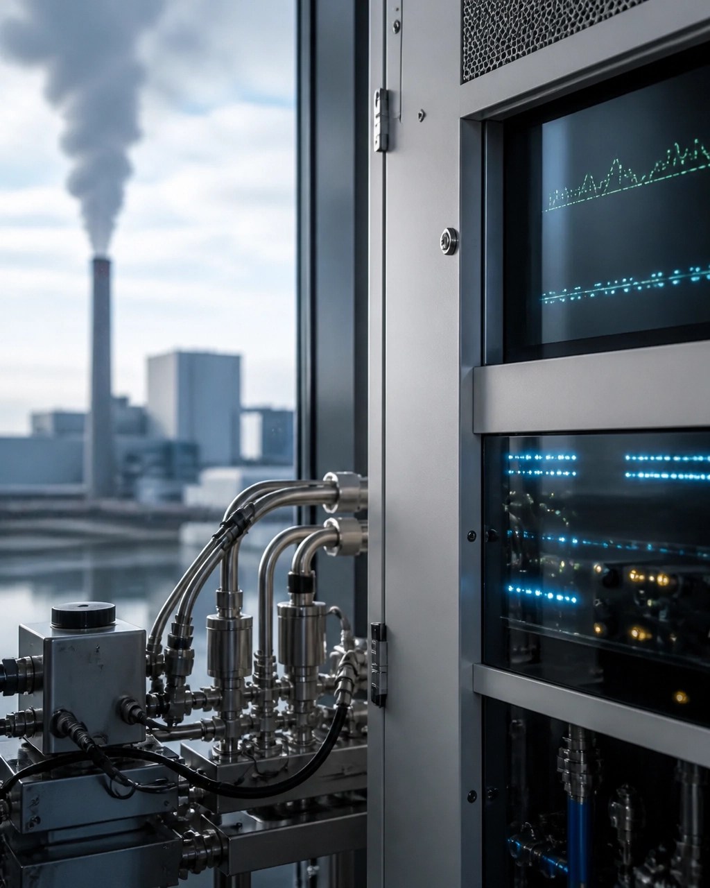 Emissions monitoring equipment and industrial analyzer system representing facility-level RGGI compliance