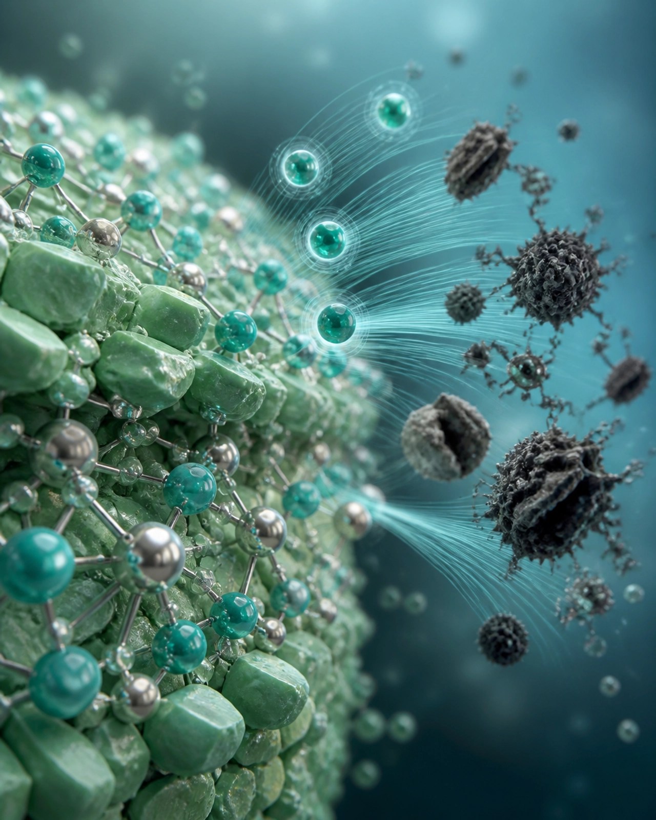 3D render of clay ions pulling away toxins
