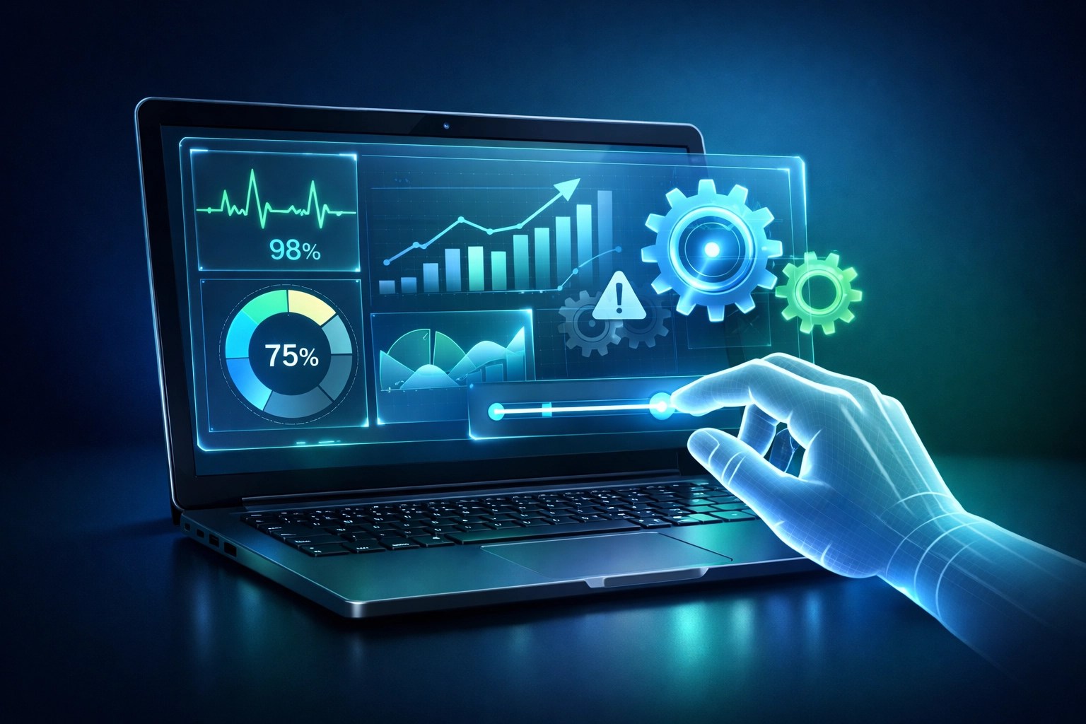 Remote IT support dashboard showing performance metrics and system diagnostics for content creators.
