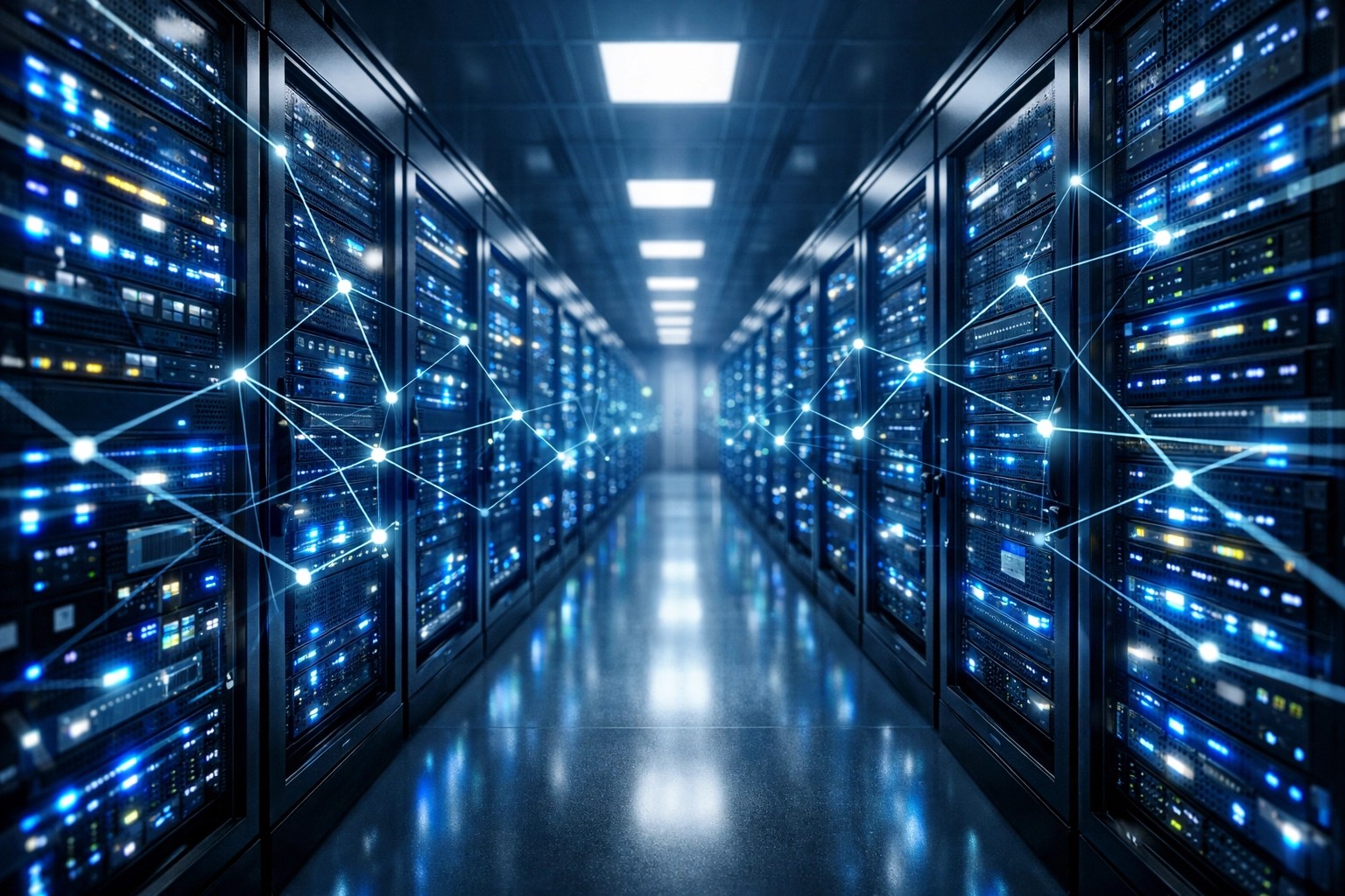 Modern server room with 24/7 monitoring for managed IT services