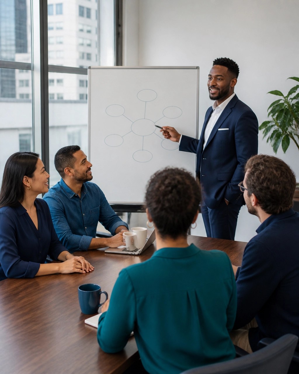 New York small-business team discussing employee health benefits with an insurance advisor
