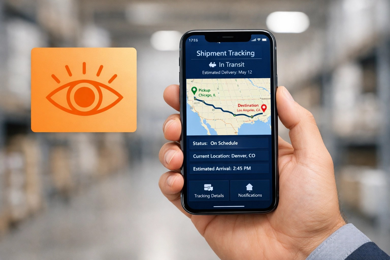 Mobile freight tracking app on a smartphone symbolizing transparent and honest broker communication.