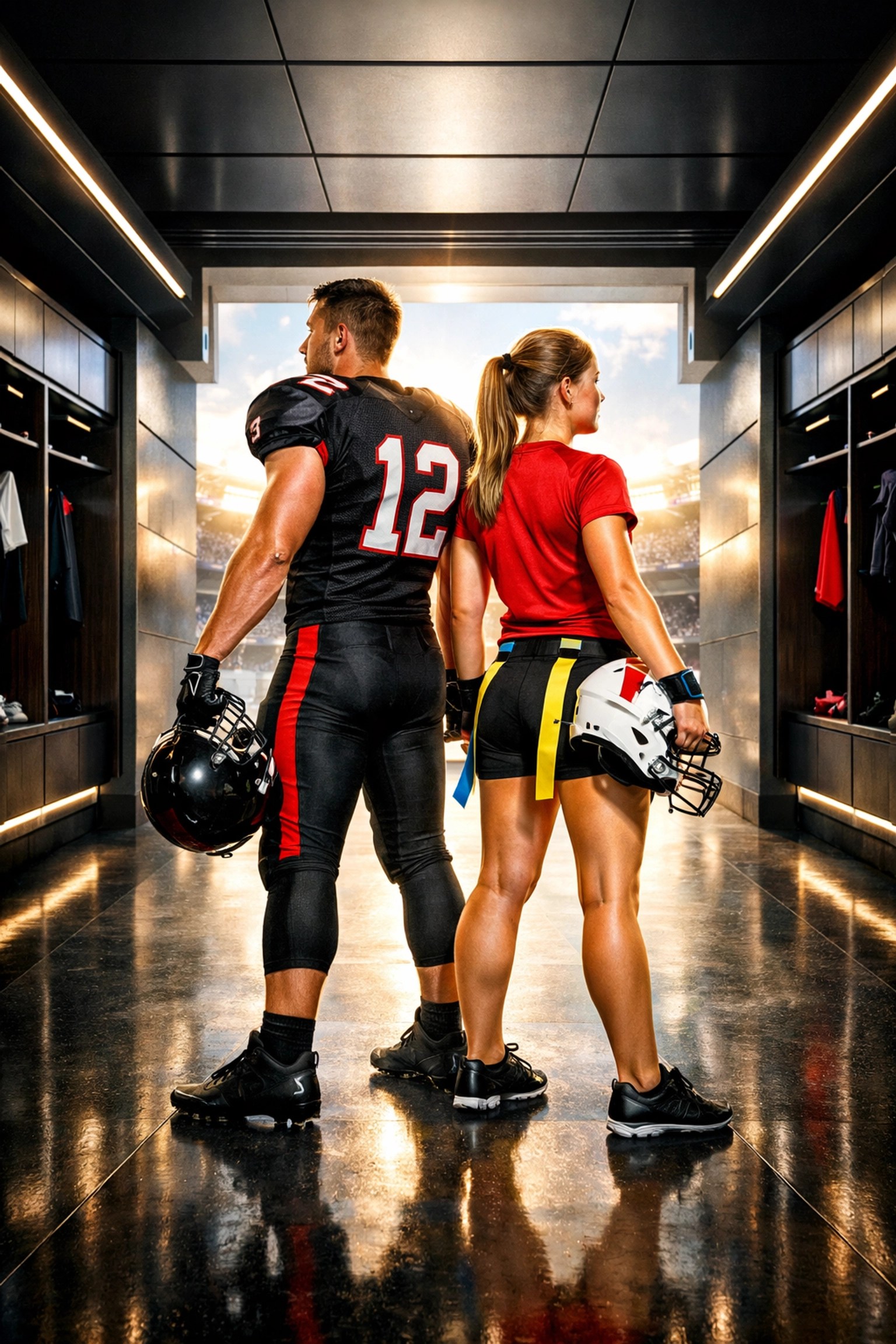 Male and female football athletes preparing for college recruitment at iDareU Academy.