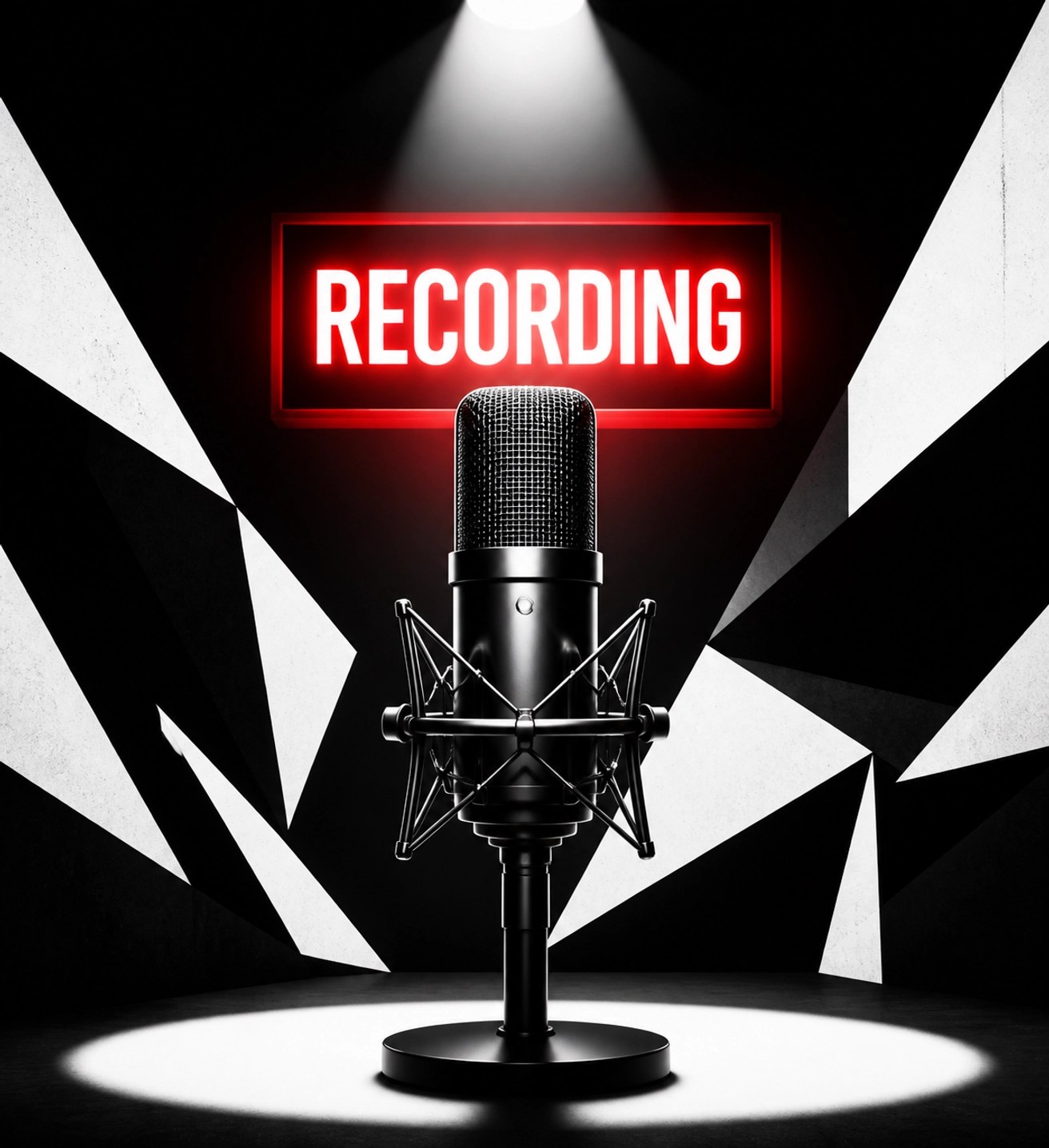Professional studio microphone under a spotlight with a red light focusing on media and cultural influence.