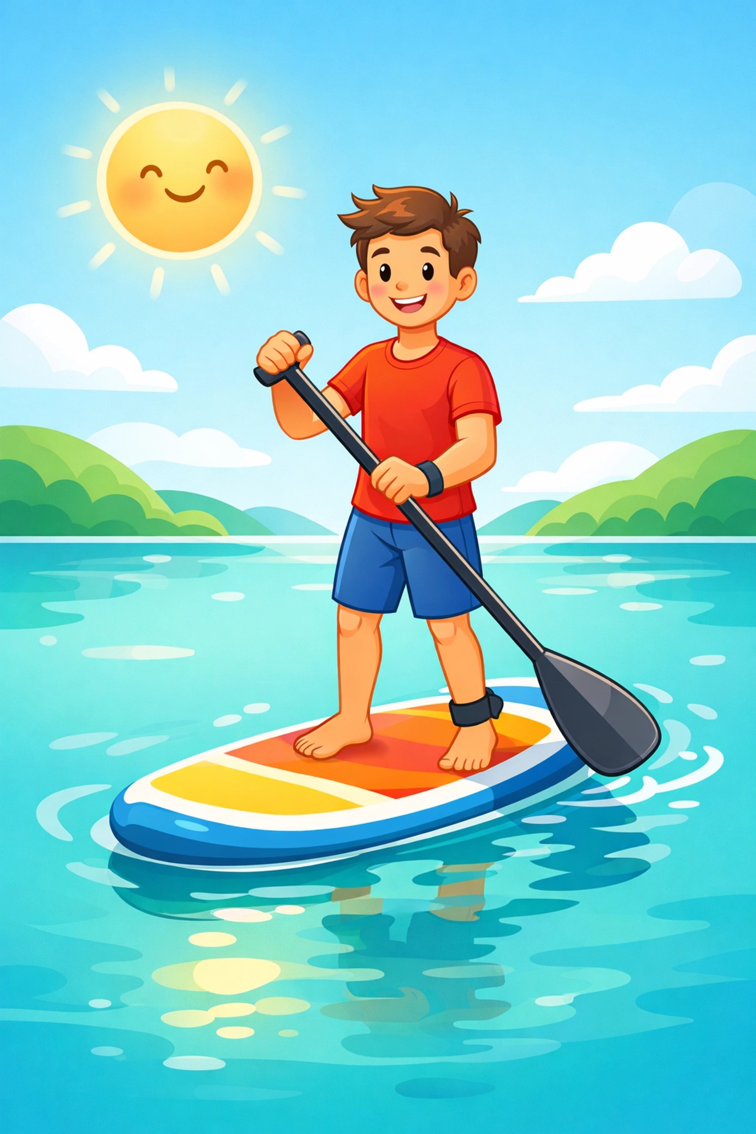 A fresh person on a paddleboard enjoying the sun with natural plant based deodorant protection.