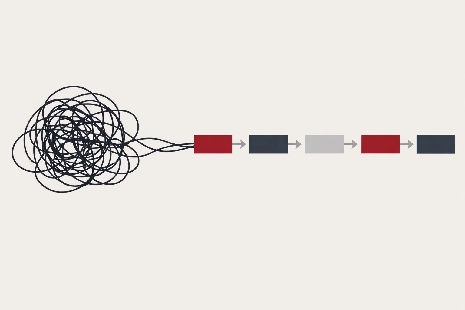 Visual metaphor of process improvement turning a chaotic workflow into an organized, efficient system.
