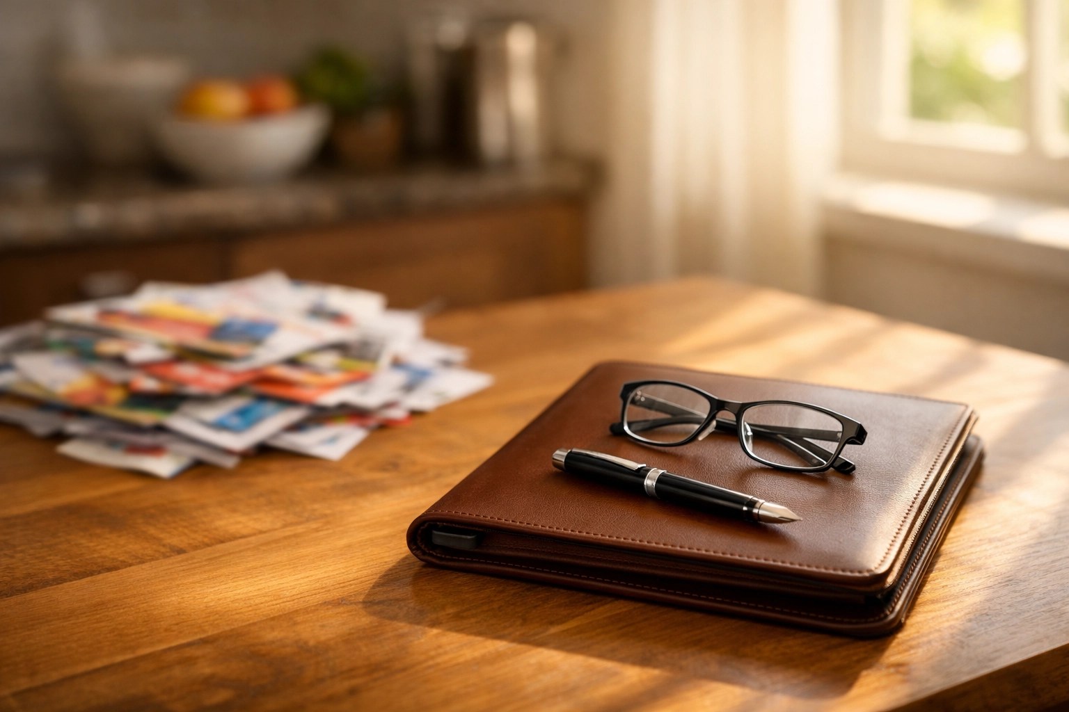 Professional life insurance planning tools replacing a pile of generic mail-order insurance advertisements.