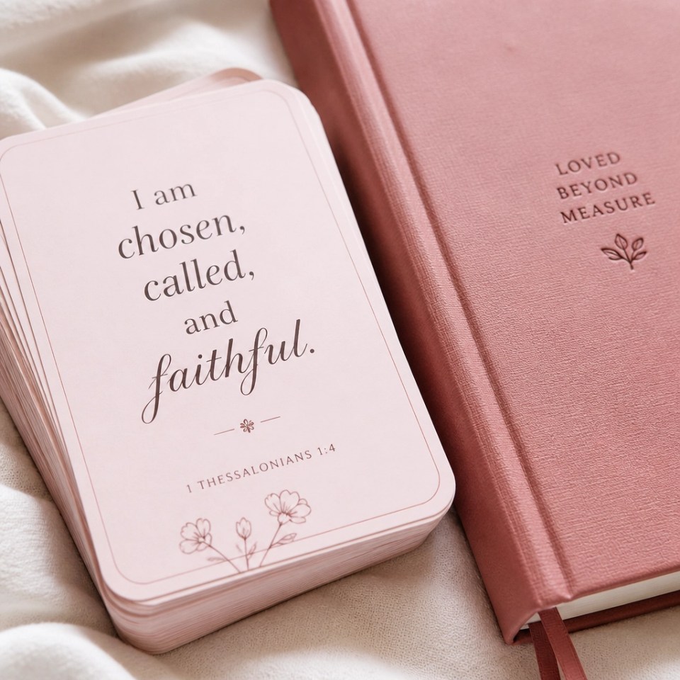 Faith affirmation cards and a journal creating a peaceful devotional space