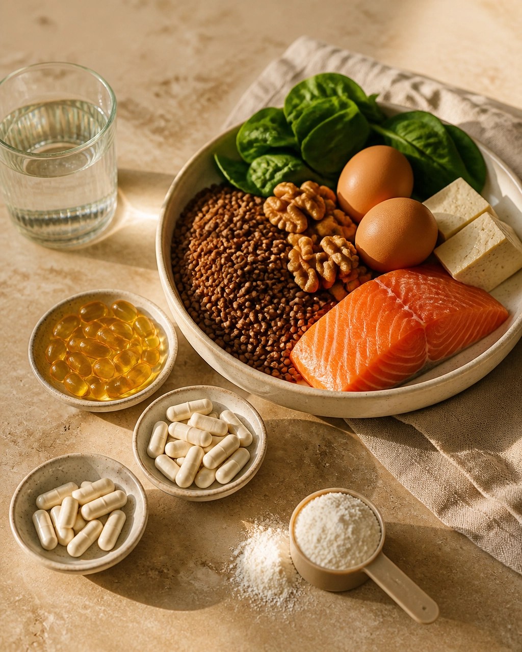 Minimal arrangement of vitamin D, magnesium, creatine, iron, and a women's multivitamin