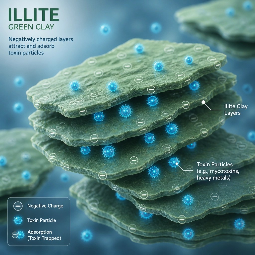 Microscopic visualization of clay particles trapping toxins through adsorption