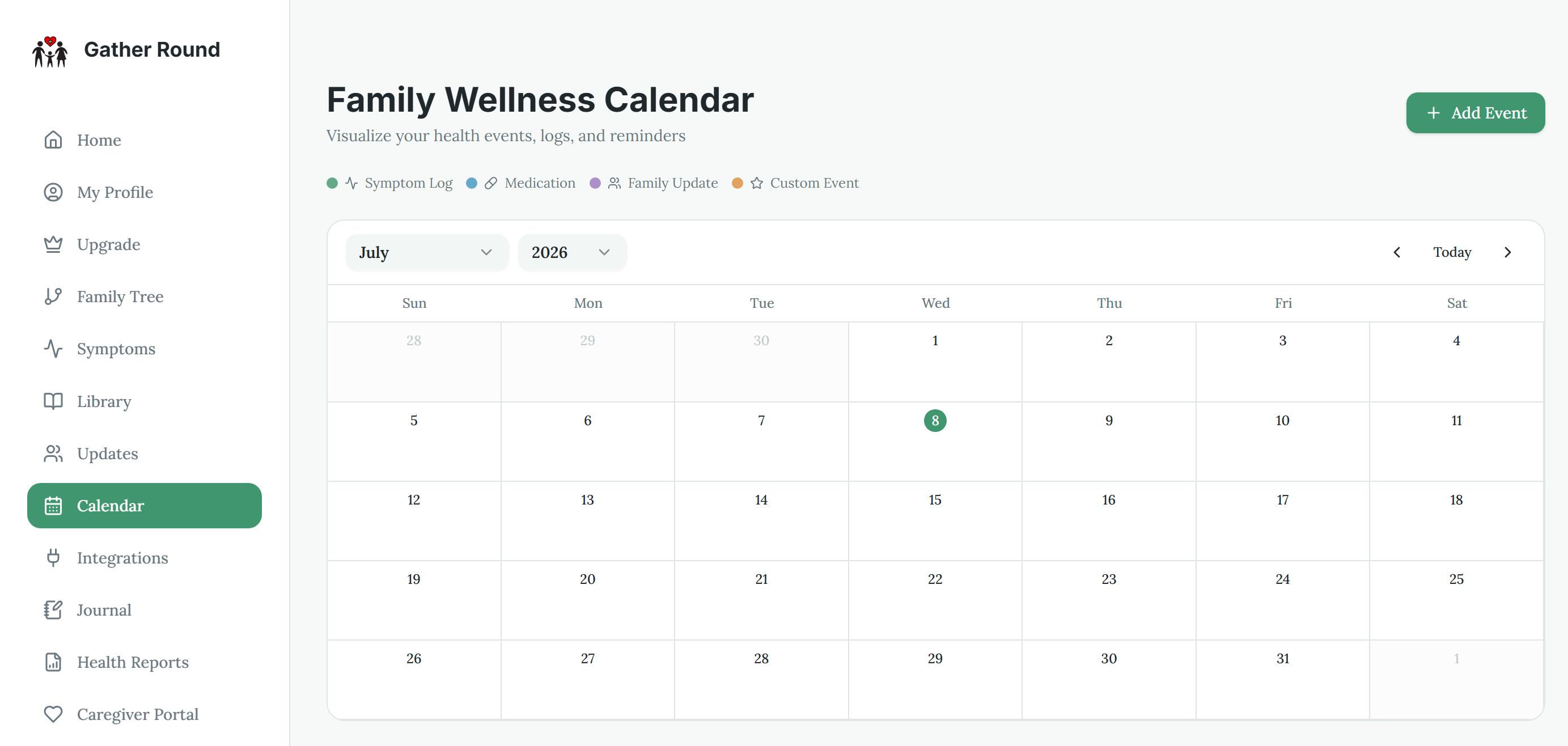 Gather Round Family Wellness Calendar